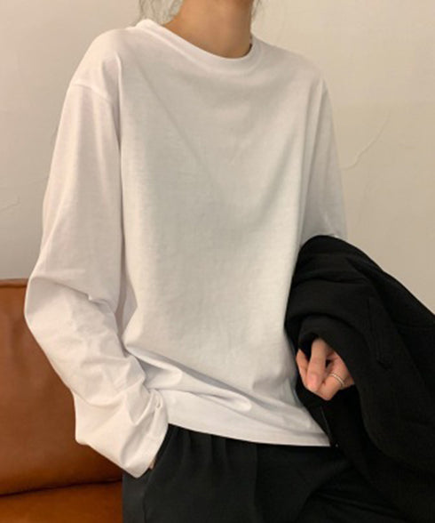 シンプル無地長袖プルオーバー
